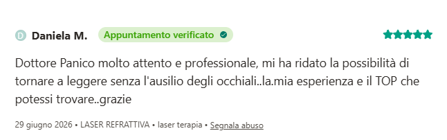 Recensione di un paziente del Dott. Panico