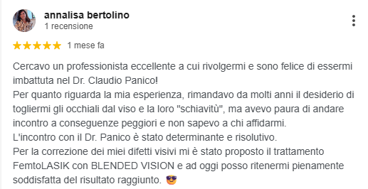 Recensione di un paziente del Dott. Panico