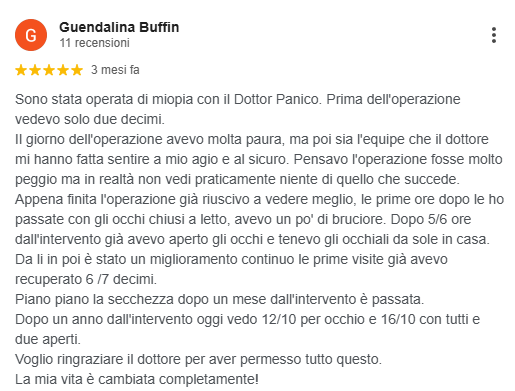 Recensione di un paziente del Dott. Panico